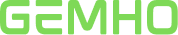 Glowing green wordmark of the company name Gemho
